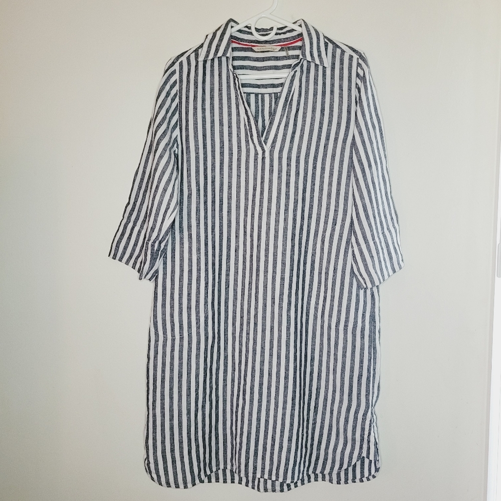 Soft Surroundings Navy and White Striped Collared Tunic Dress